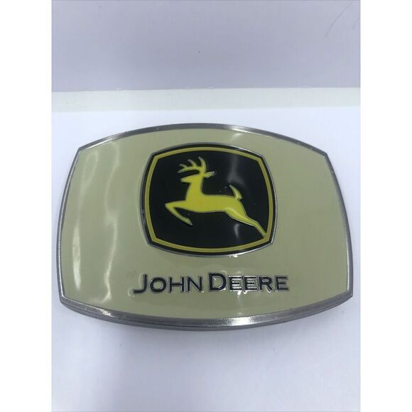 JOHN DEERE TAN CONSTRUCTION LOGO Belt Buckle, NEW Spe Cast RARE - Picture 1 of 12